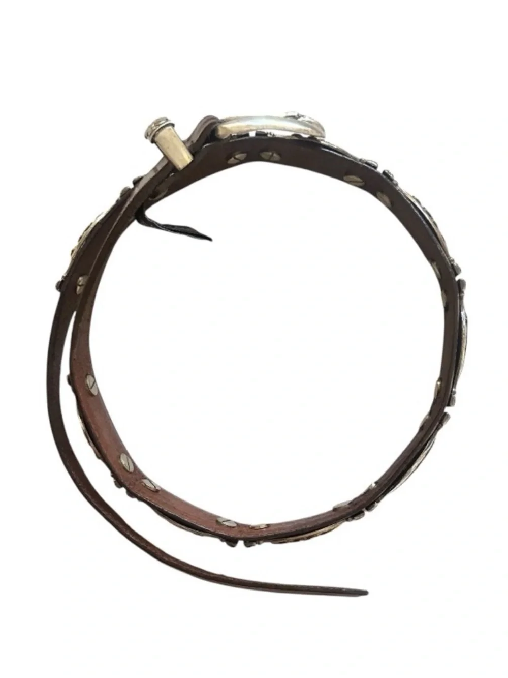 Brighton Vintage Dark Brown Leather Belt with Silver Ornate Accents